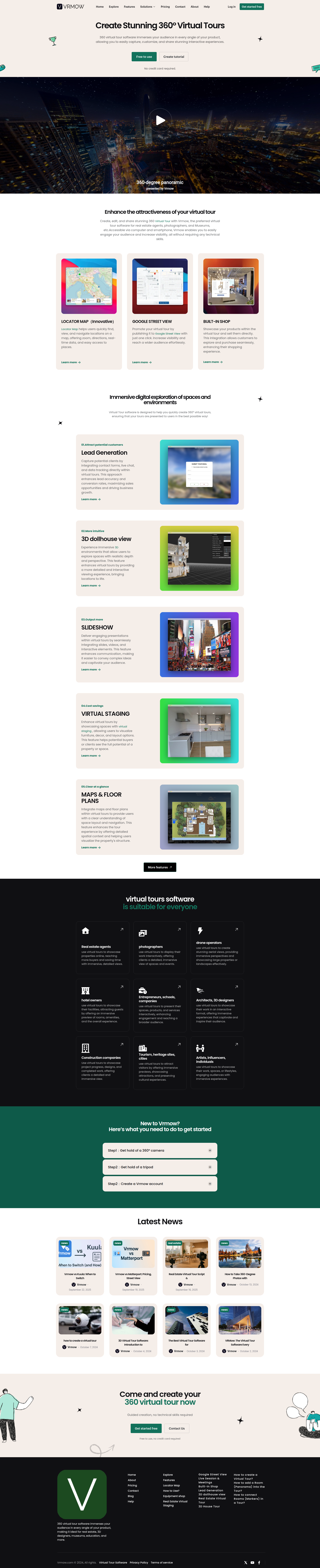 Landing page screenshot for vrmow.com, 1920 by 9411 pixels