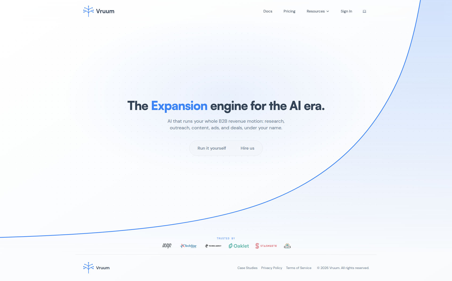 Landing page screenshot for vruum.ai, 1920 by 1193 pixels