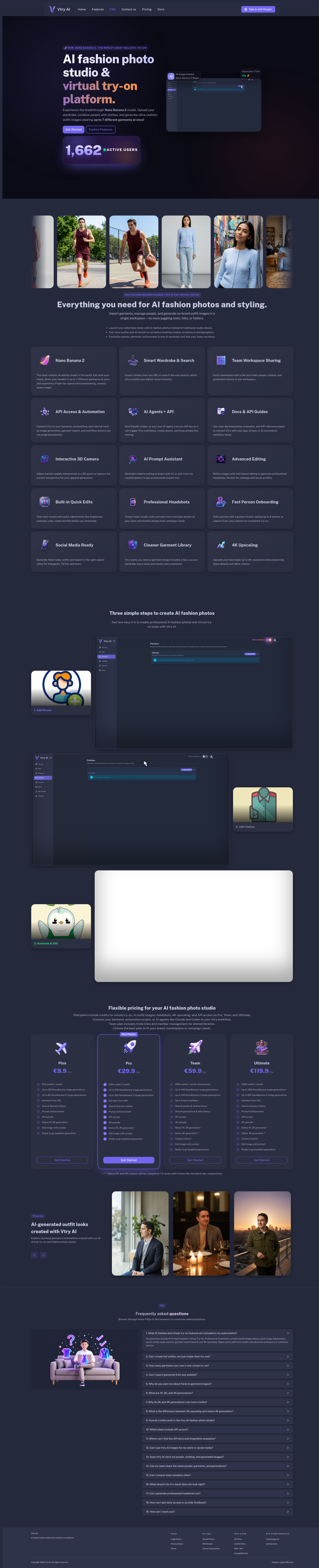 Landing page screenshot for vtry.ai, 1890 by 9276 pixels