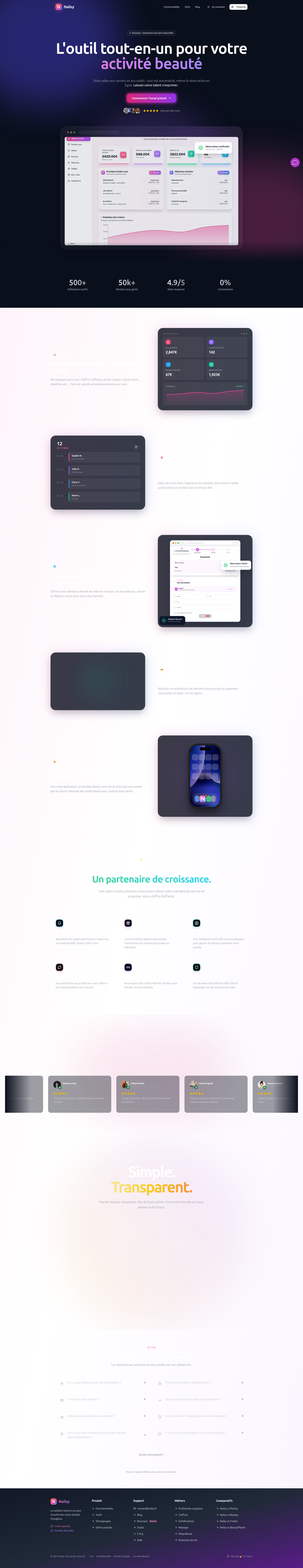 Landing page screenshot for nailsy.fr, 1920 by 9940 pixels