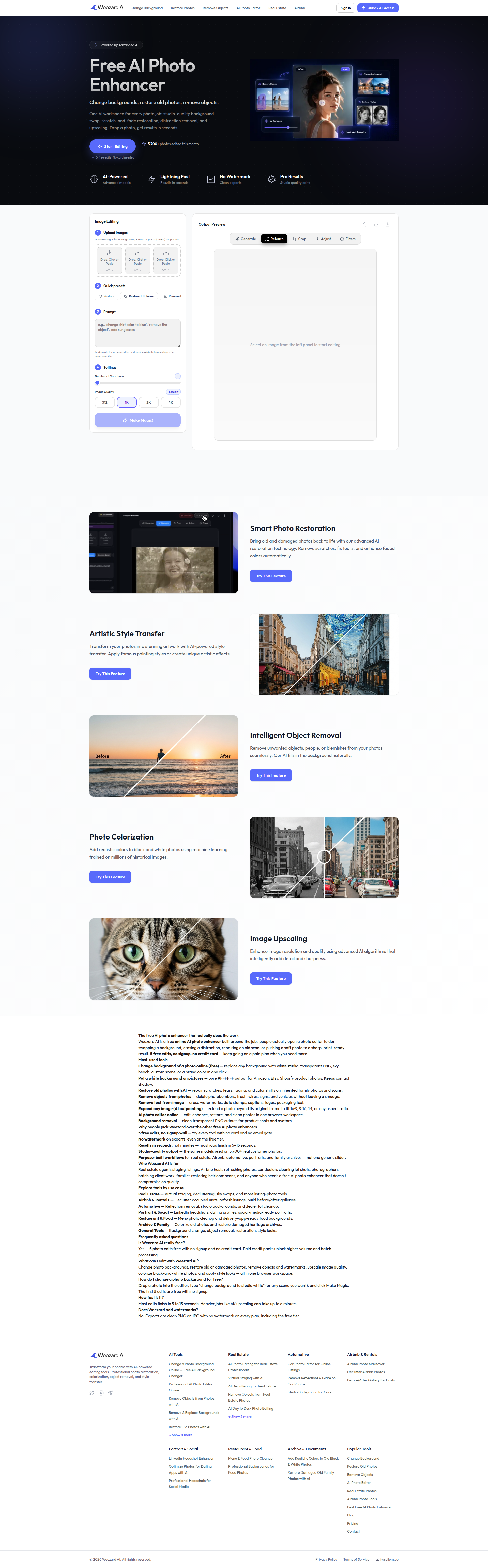 Landing page screenshot for weezard.app, 1920 by 6173 pixels