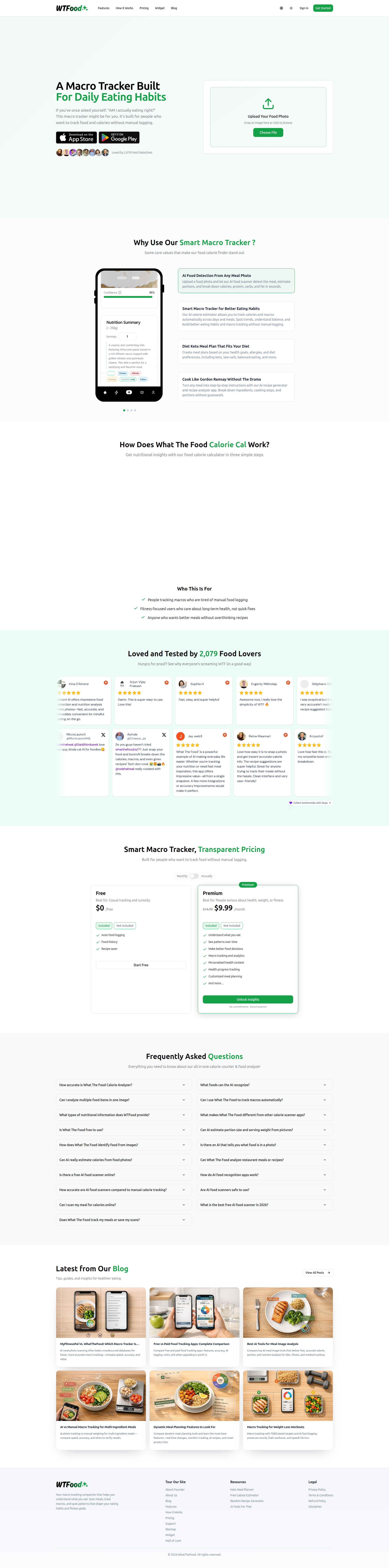 Landing page screenshot for whatthefood.io, 1920 by 7741 pixels