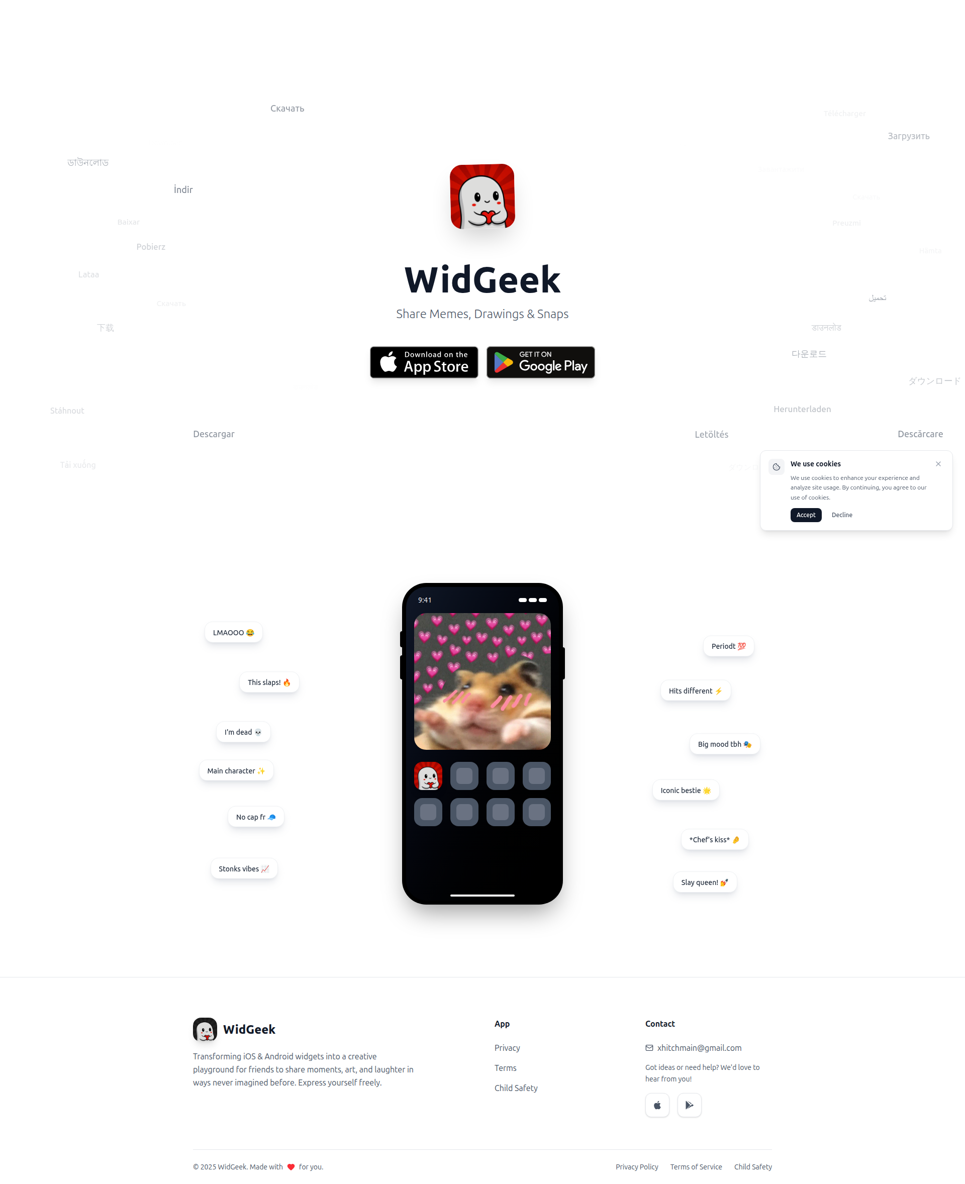 Landing page screenshot for widgeek.com, 1920 by 2356 pixels