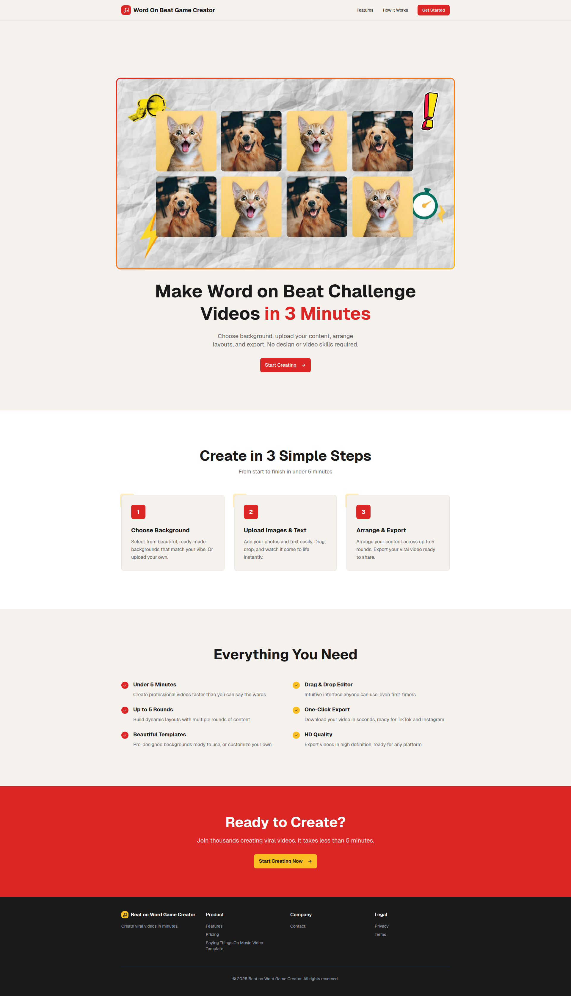 Landing page screenshot for wordonbeatgame.com, 1920 by 3349 pixels