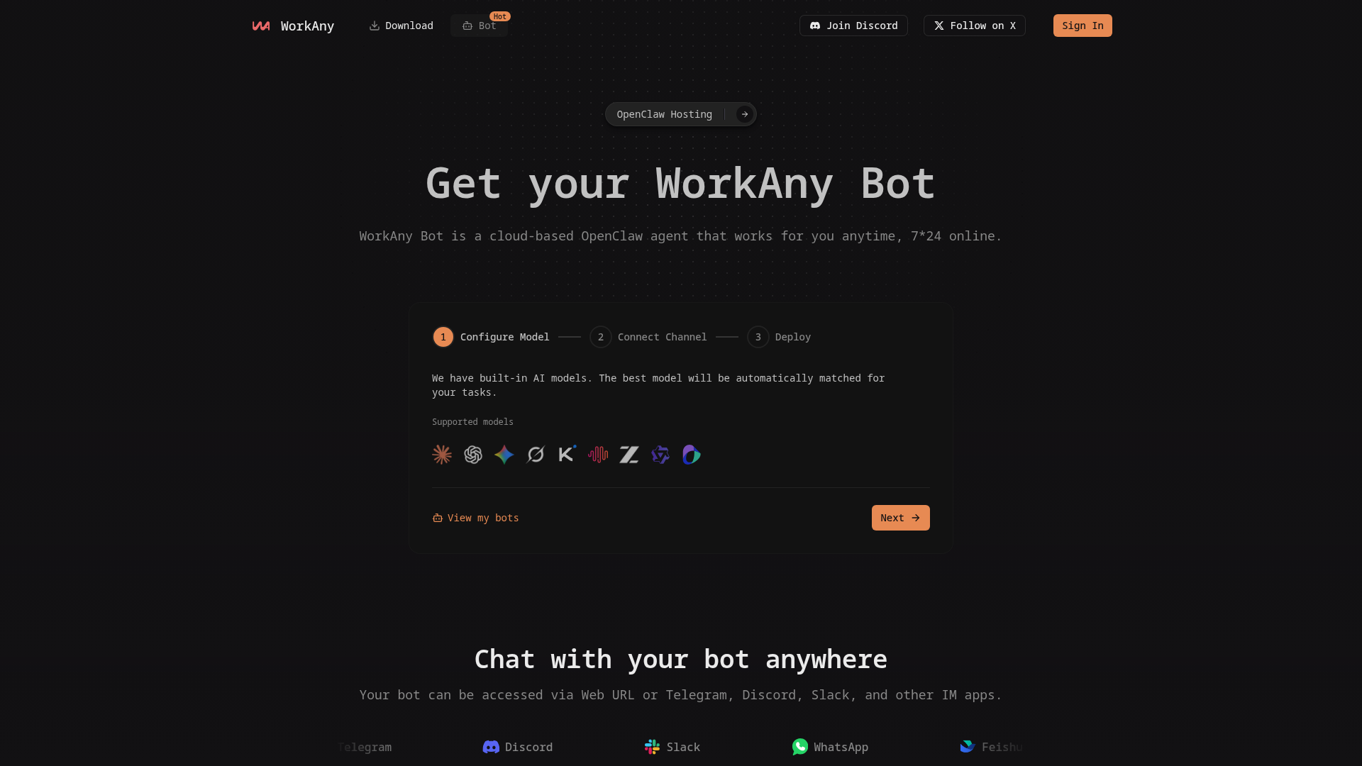 Landing page screenshot for workany.ai, 1920 by 1080 pixels