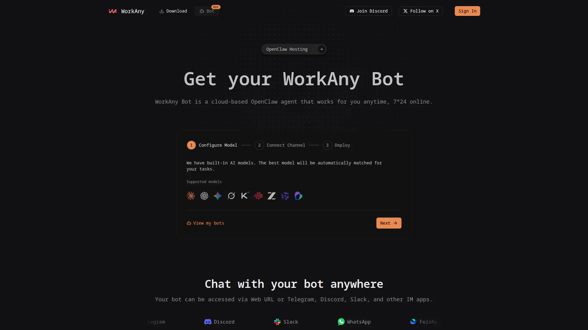 WorkAny Bot website
