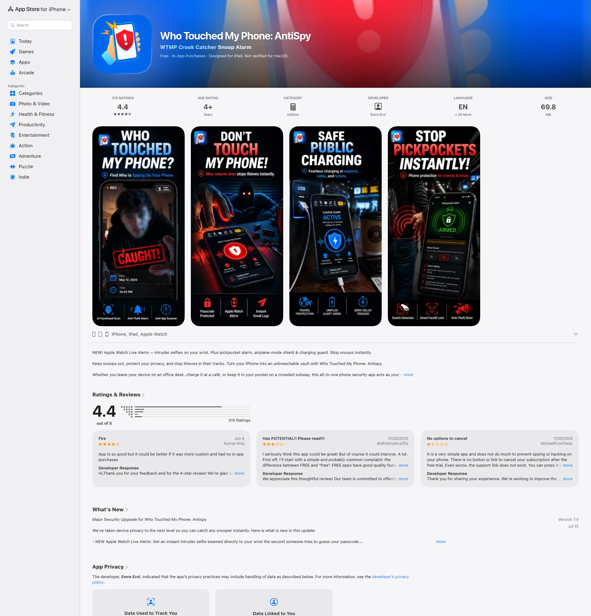 WTMP: Who Touched My Phone Pro landing page