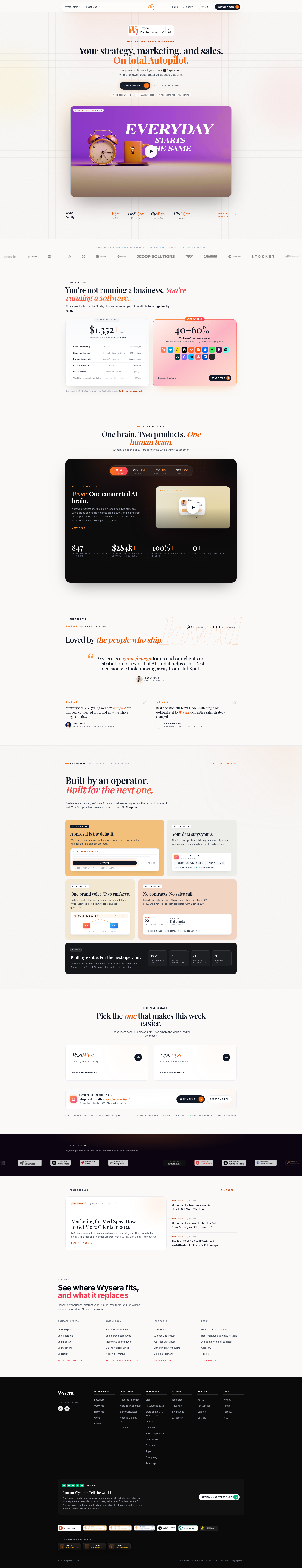 Landing page screenshot for wysera.ai, 1920 by 9965 pixels