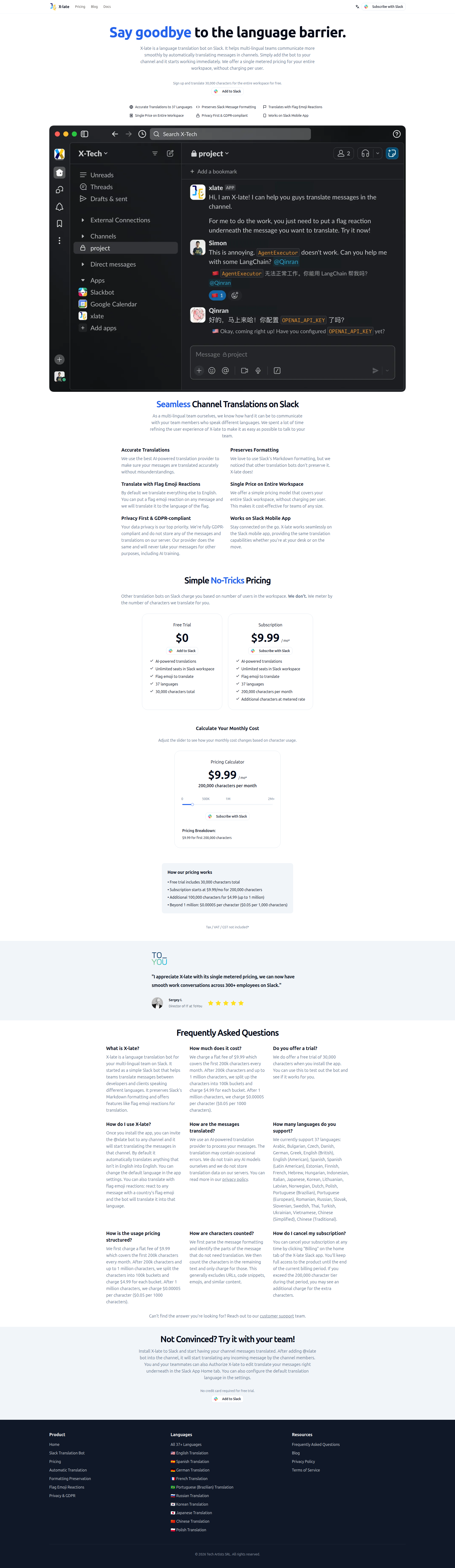 Landing page screenshot for x-late.x-tech.io, 1920 by 6611 pixels