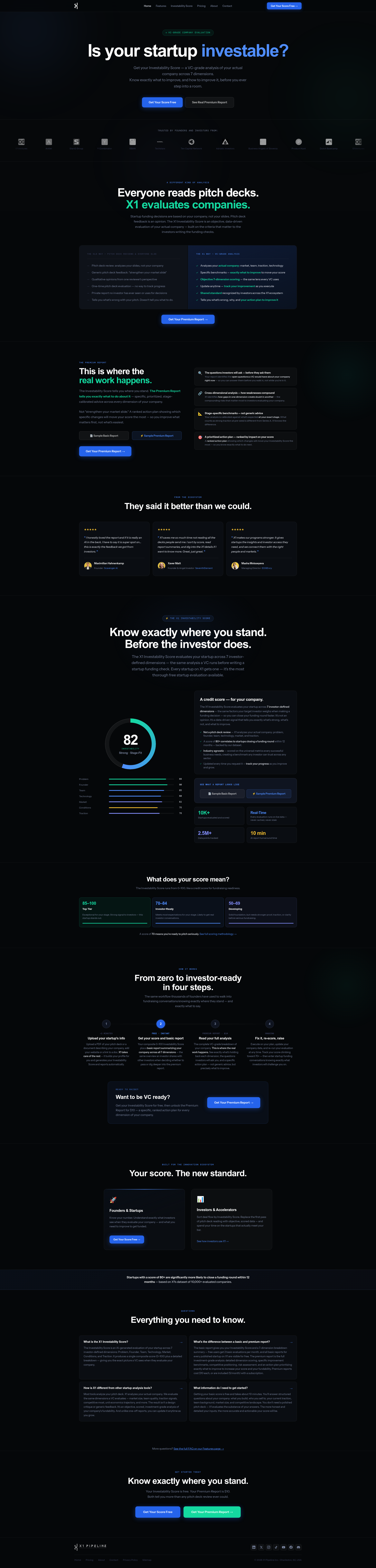 Landing page screenshot for x1pipeline.com, 1920 by 8012 pixels