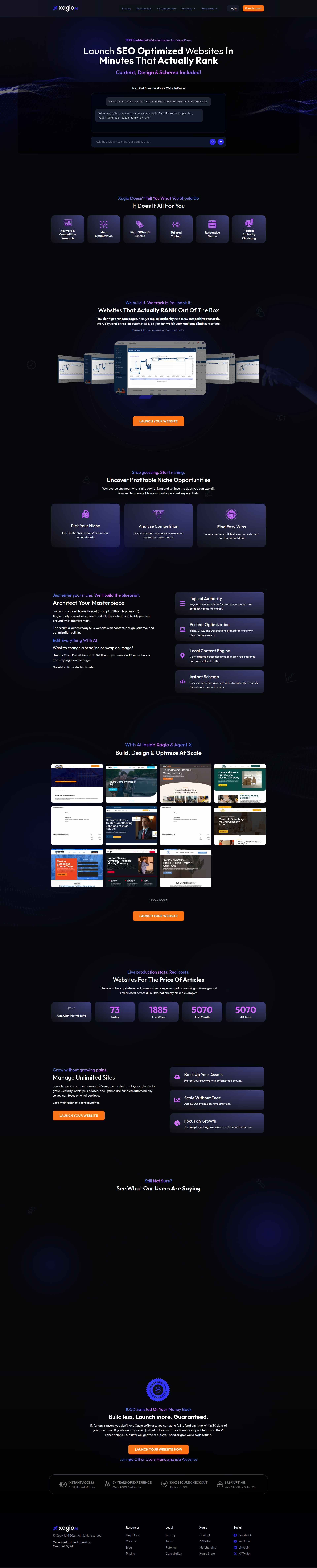 Landing page screenshot for xagio.com, 1920 by 9499 pixels