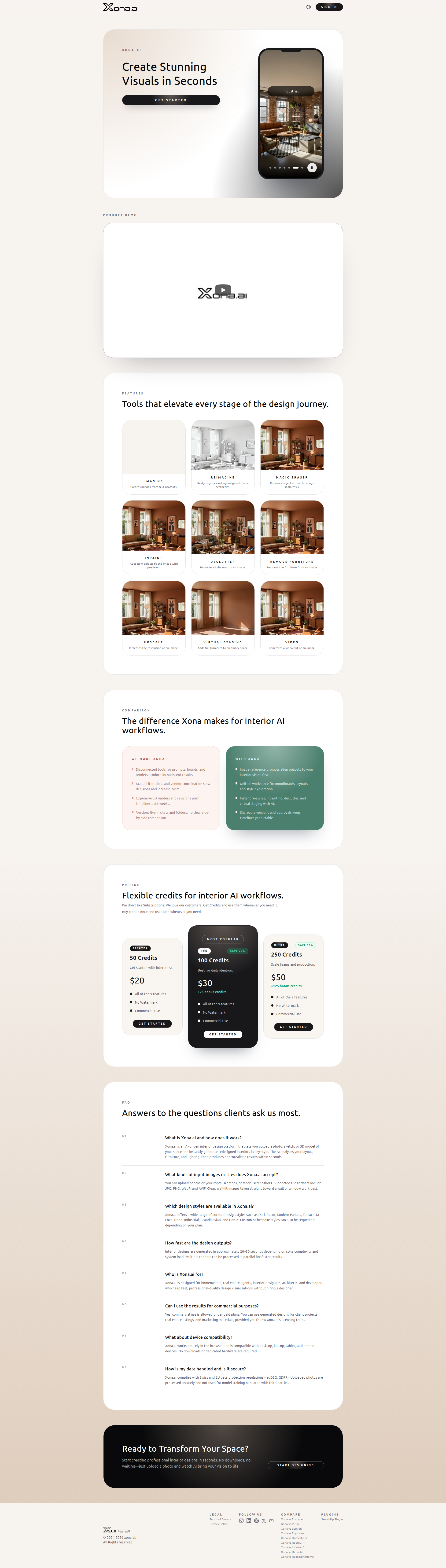 Landing page screenshot for xona.ai, 1905 by 6698 pixels