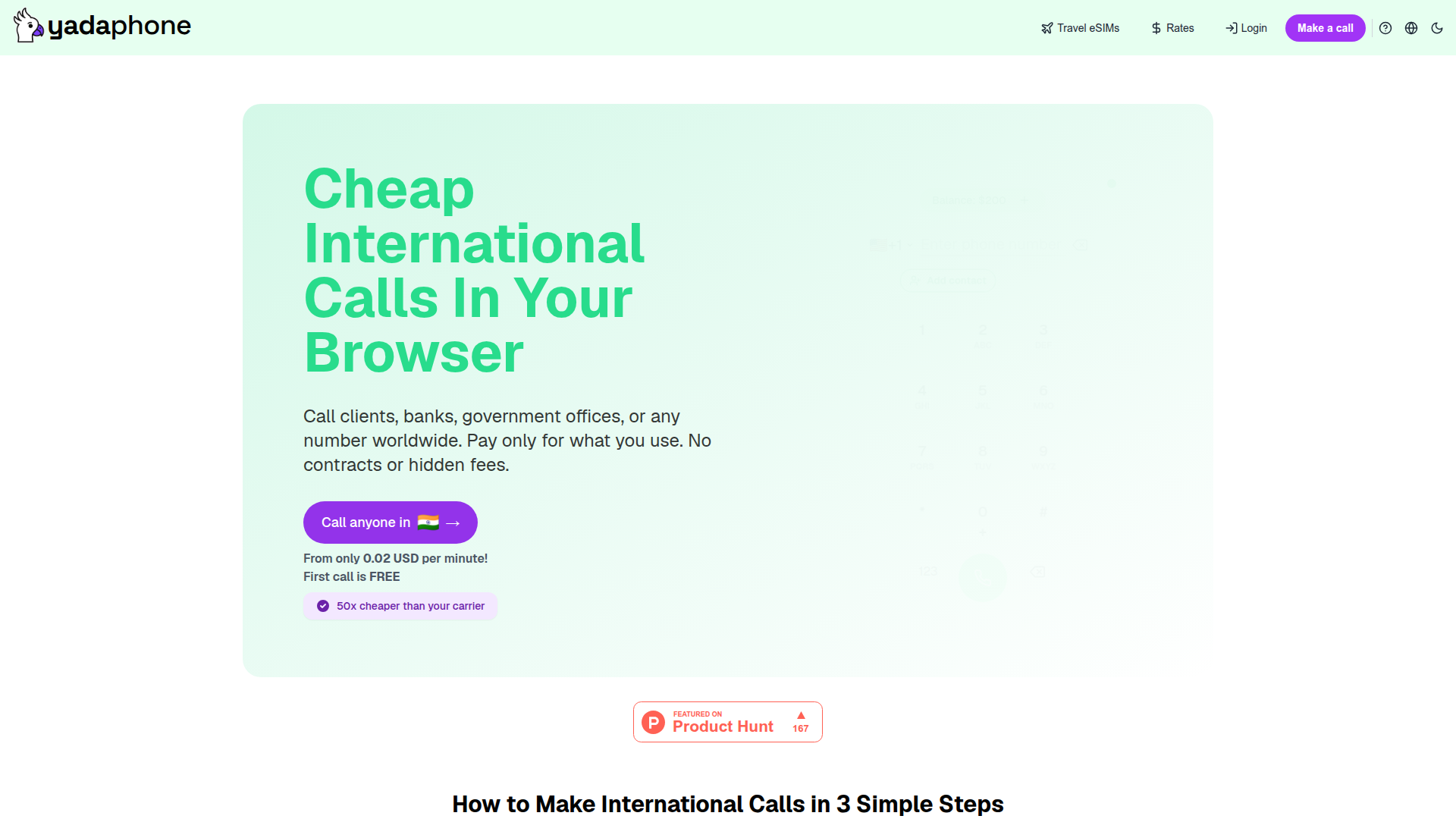Landing page screenshot for yadaphone.com, 1920 by 1080 pixels
