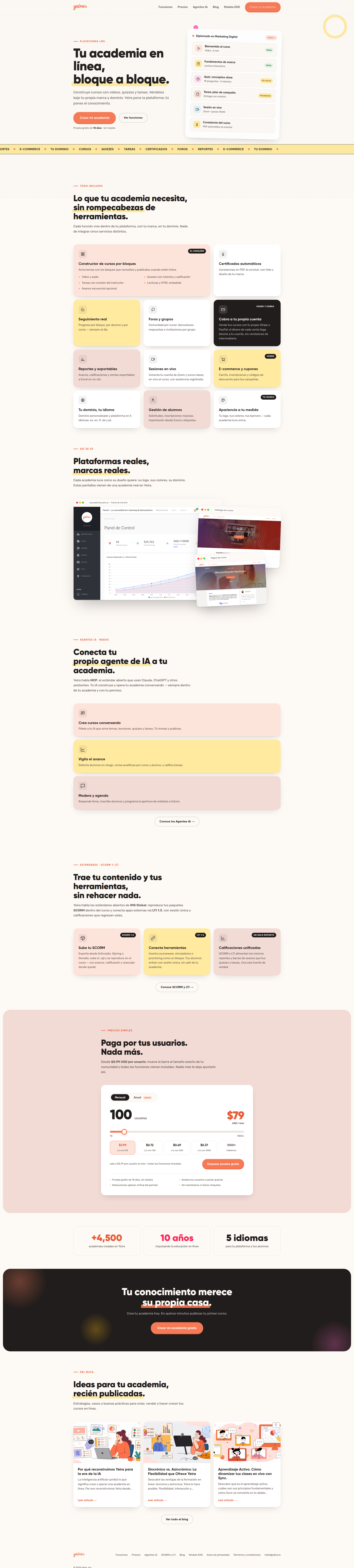 Landing page screenshot for yeira.io, 1920 by 8511 pixels