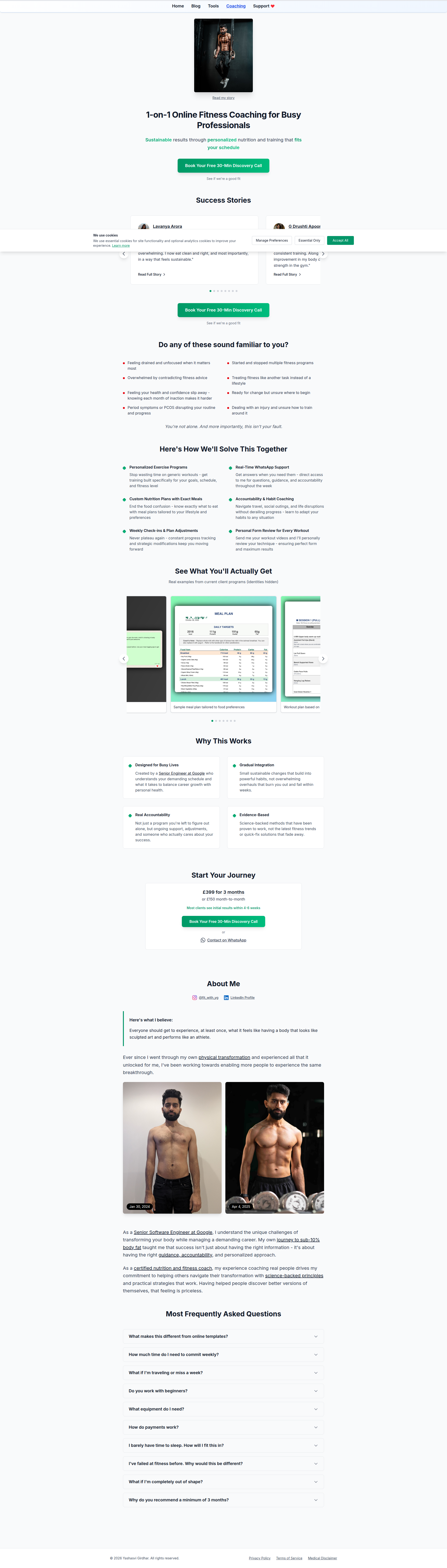 Landing page screenshot for to10percentbodyfat.com, 1920 by 6730 pixels