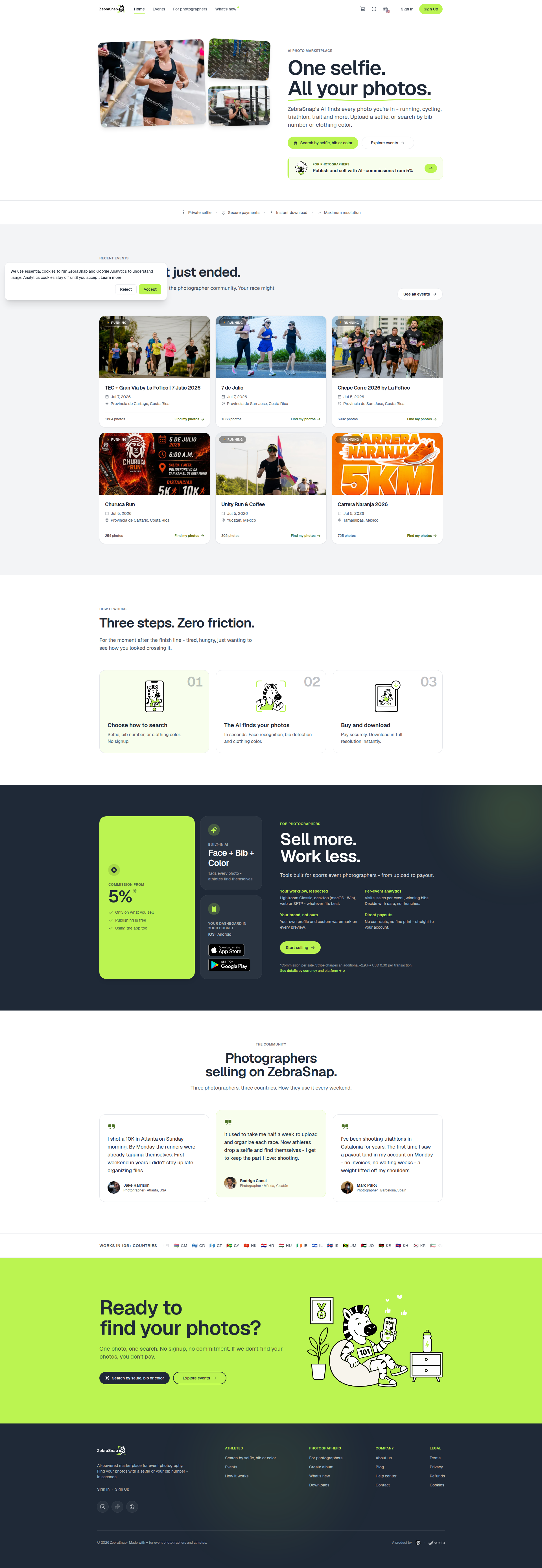 Landing page screenshot for zebrasnap.com, 1920 by 5555 pixels