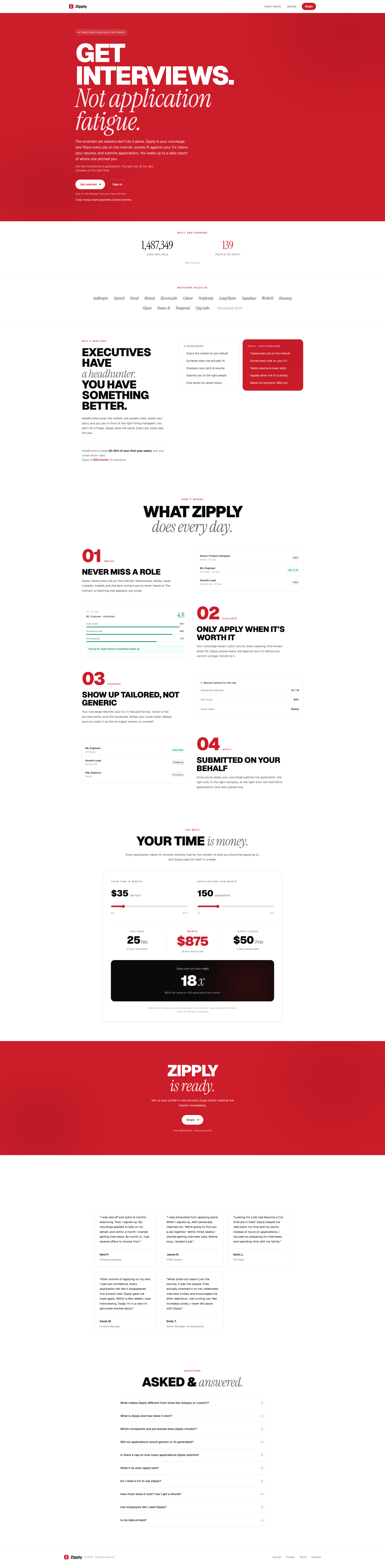 Landing page screenshot for tryzipply.com, 1920 by 7823 pixels