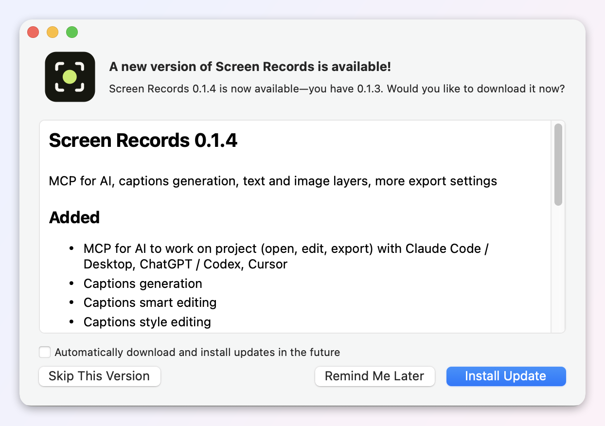 Screen Records product update image 1