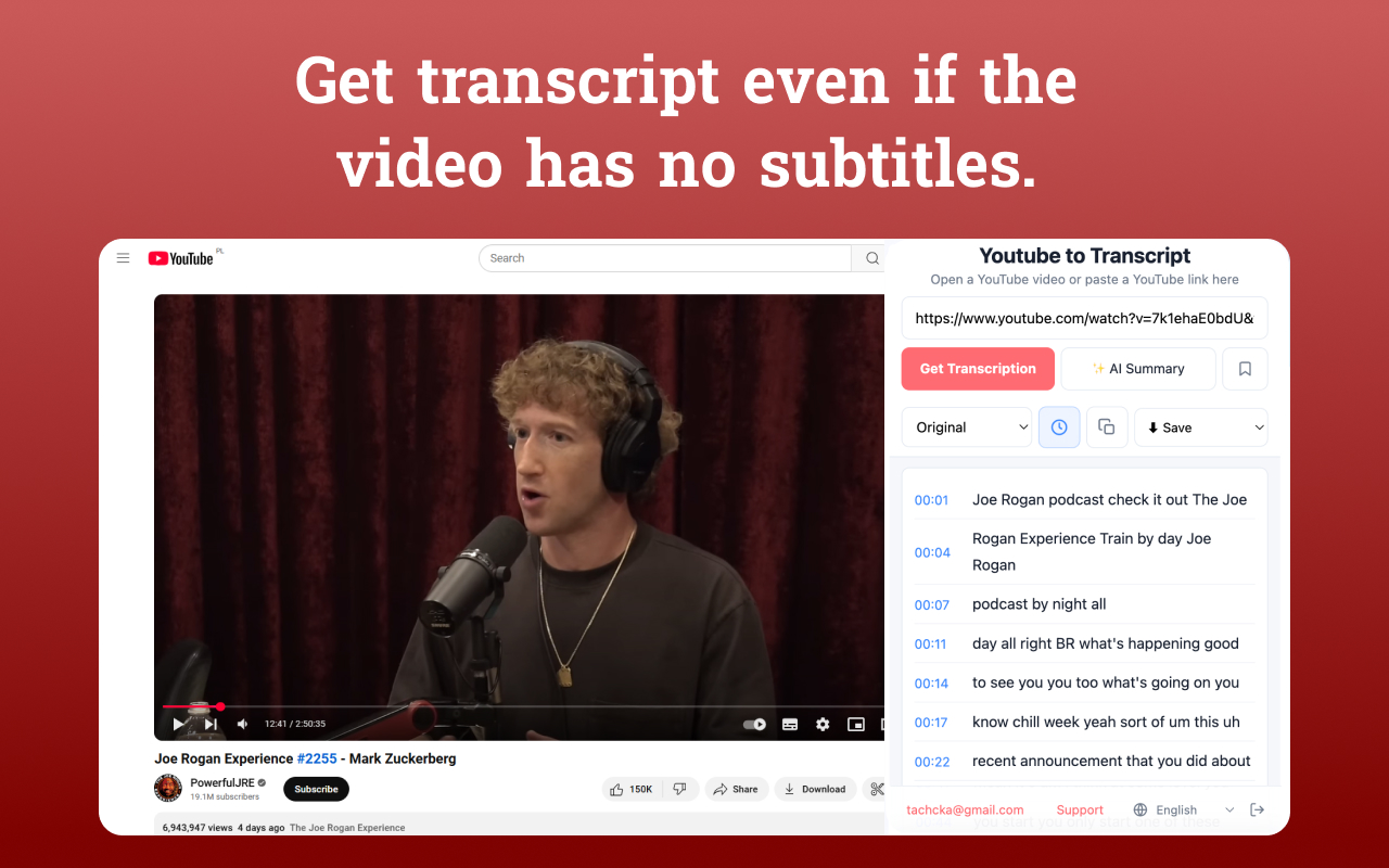 Youtube to Transcript product update image 1